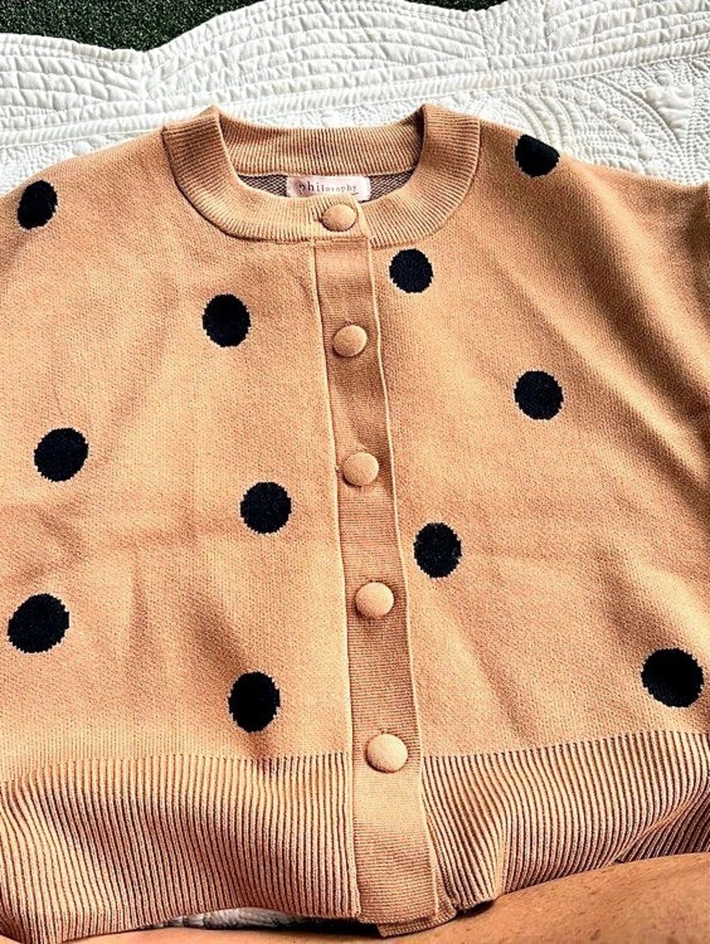 Philosophy Polka Dot Cardigan in Brown